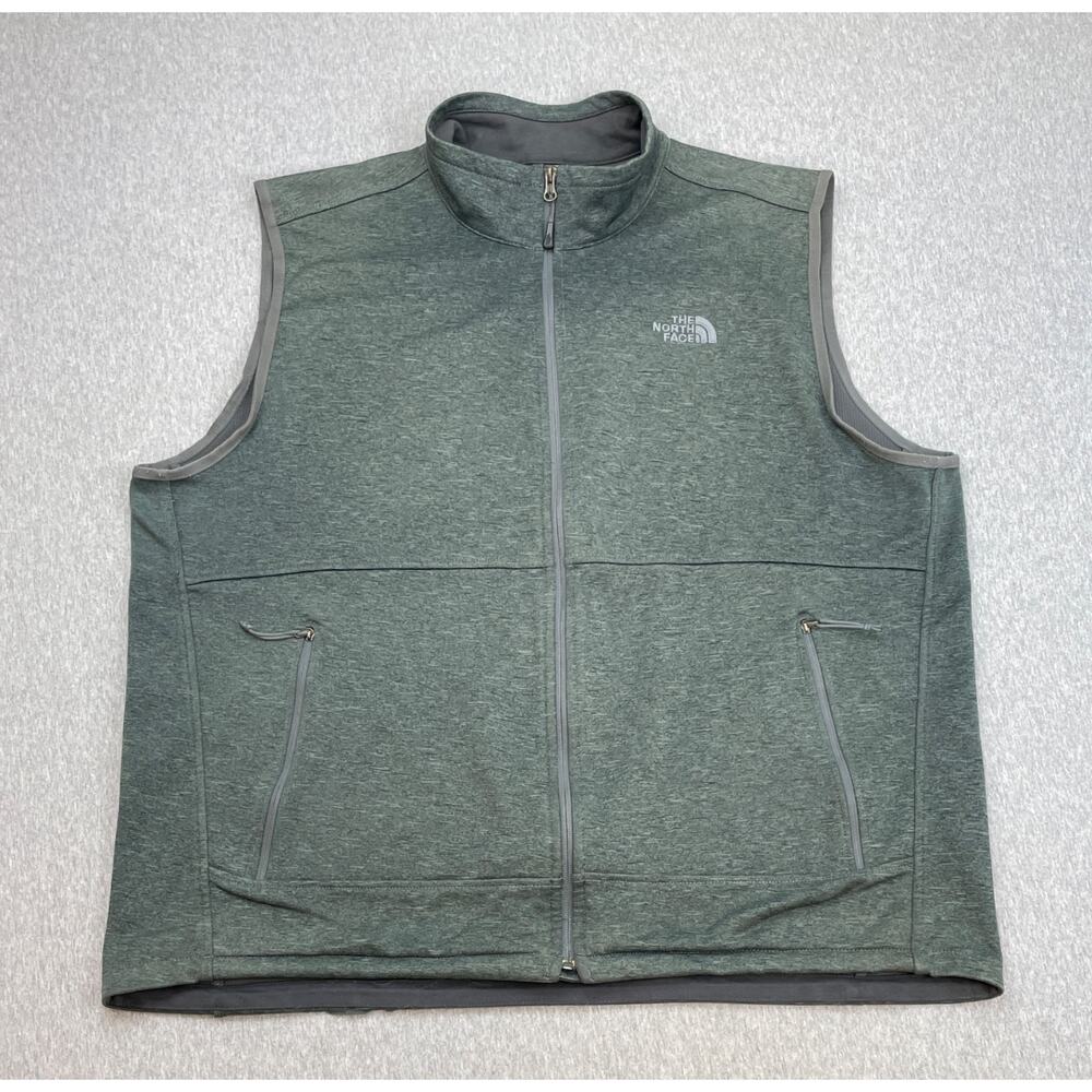The North Face Vest Mens 2XL Green Fleece Outdoor Pockets Full Zip‎ Mock Neck